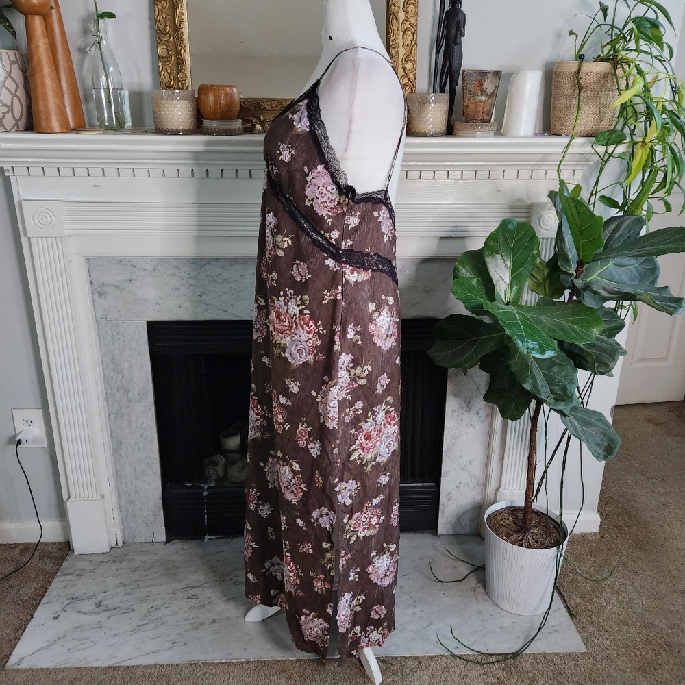 H&M Brock Collection Brown Floral Maxi Slip Dress Size XL Lace Romantic - Picture 4 of 9